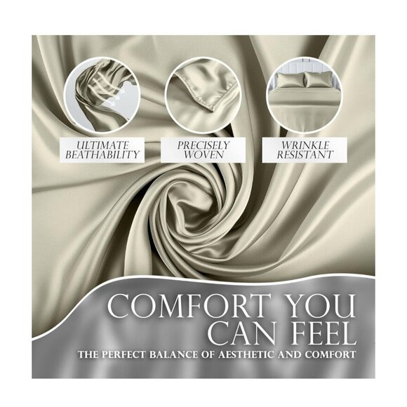 Luxury Satin Bed Sheet Set With 15" Extra Deep Pocket For Flawless Fit - Picture 3 of 7